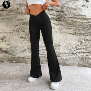 XPED1070 Women's High Waist Flared Pants - OEM & ODM Casual Summer Trousers for Activewear & Fashion Clothing Wholesalers & Sourcing Agents