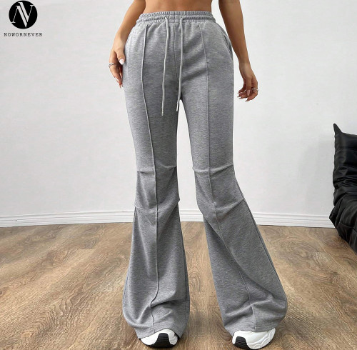 EPEH0660 Women's Drawstring Elastic Waist Wide Leg Pants Casual Commuter Trousers