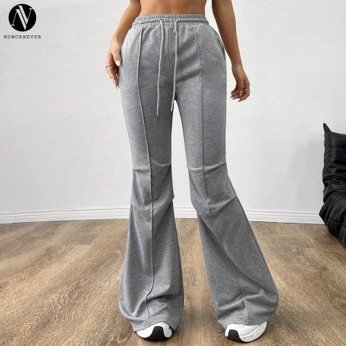 EPEH0660 Women's Drawstring Elastic Waist Wide Leg Pants Casual Commuter Trousers