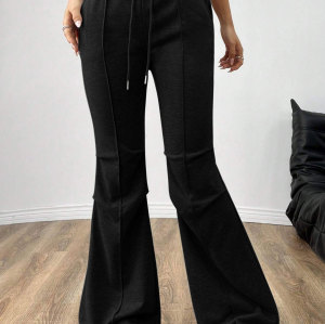 EPEH0660 Women's Drawstring Elastic Waist Wide Leg Pants Casual Commuter Trousers