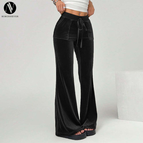 OEM & ODM Women's Velvet Wide Leg Pants - XPEH0110, Casual Trousers with Drawstring Elastic Waist for Wholesale and Sourcing Agents | Activewear & Fashion Clothing Manufacturer