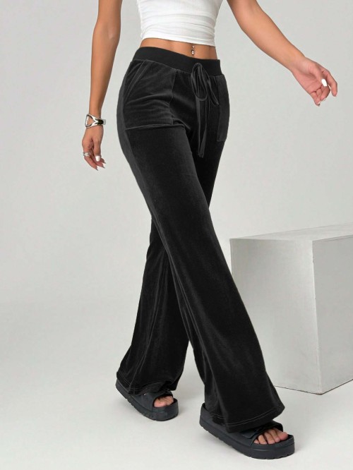 OEM & ODM Women's Velvet Wide Leg Pants - XPEH0110, Casual Trousers with Drawstring Elastic Waist for Wholesale and Sourcing Agents | Activewear & Fashion Clothing Manufacturer