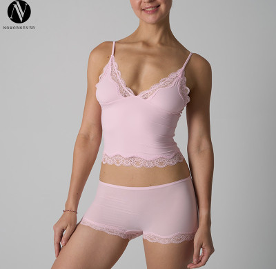 OEM & ODM 2025 Spring SK1268 Super Stretch Lightweight Sleeveless Lace Camisole for Women - Sexy Deep V Neck Adjustable Strap Lace Trim Tank Top No Padding | Wholesale Activewear & Fashion Clothing