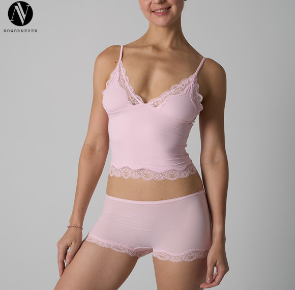 OEM & ODM 2025 Spring SK1268 Super Stretch Lightweight Sleeveless Lace Camisole for Women - Sexy Deep V Neck Adjustable Strap Lace Trim Tank Top No Padding | Wholesale Activewear & Fashion Clothing