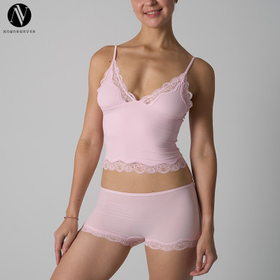 OEM & ODM 2025 Spring SK1268 Super Stretch Lightweight Sleeveless Lace Camisole for Women - Sexy Deep V Neck Adjustable Strap Lace Trim Tank Top No Padding | Wholesale Activewear & Fashion Clothing