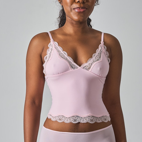 SK1268 Women's Sexy Lace Deep V Cami Top Wirefree Bralette Casual Inner Wear