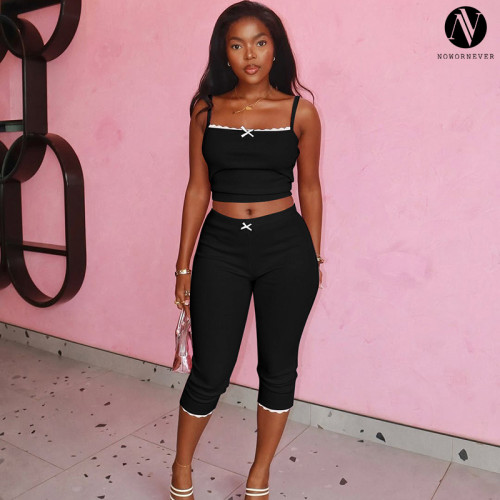 2025 Summer New Arrival European & American Streetwear Sleeveless Crop Top and High Waist Five-Point Pants Set | OEM, ODM, Wholesale Available - Item No. S5218478K