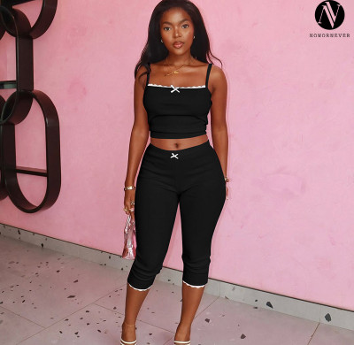 2025 Summer New Arrival European & American Streetwear Sleeveless Crop Top and High Waist Five-Point Pants Set | OEM, ODM, Wholesale Available - Item No. S5218478K