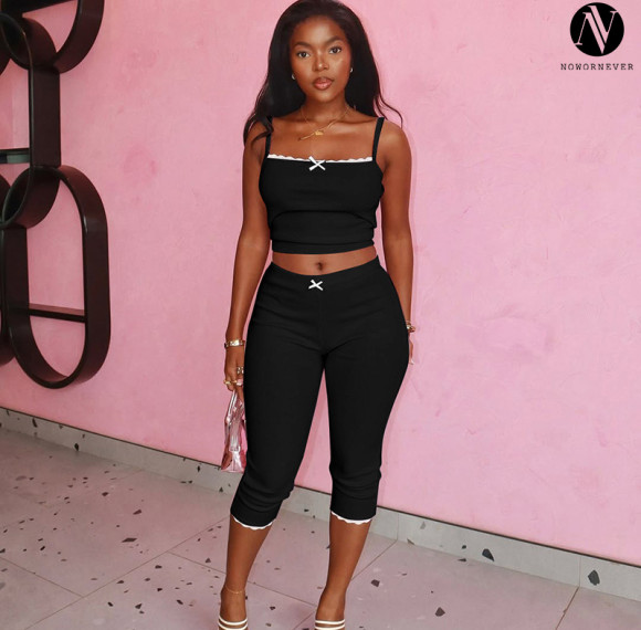 2025 Summer New Arrival European & American Streetwear Sleeveless Crop Top and High Waist Five-Point Pants Set | OEM, ODM, Wholesale Available - Item No. S5218478K