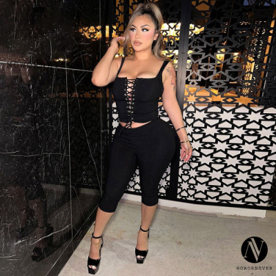 OEM & ODM Women's 2025 Y2K Chest Tie Crop Top & Slim Solid Color Shorts Set - Wholesale Activewear for Fashion Brands and Sourcing Agents - Item No. S4A17684A