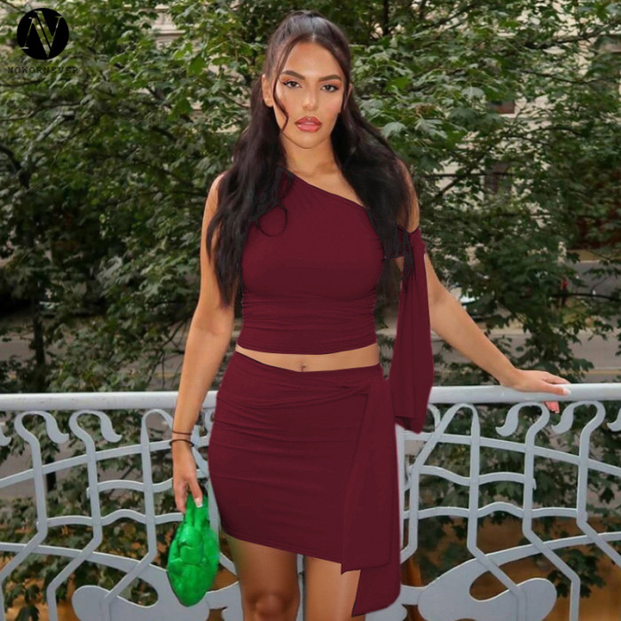 OEM & ODM Wholesale - 2026 Summer New Arrival European & American Women's Fashion Diagonal Collar Tie Up Top & Slim Ruched Skirt Set - Item No. S5418865A - Perfect for Activewear & Fashion Clothing