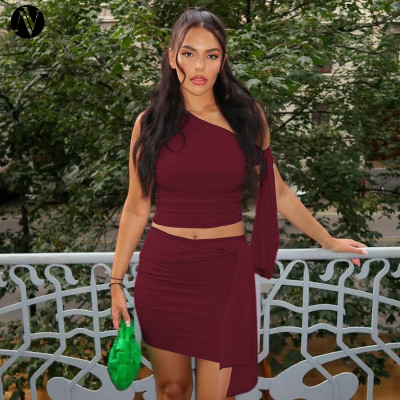 OEM & ODM Wholesale - 2026 Summer New Arrival European & American Women's Fashion Diagonal Collar Tie Up Top & Slim Ruched Skirt Set - Item No. S5418865A - Perfect for Activewear & Fashion Clothing