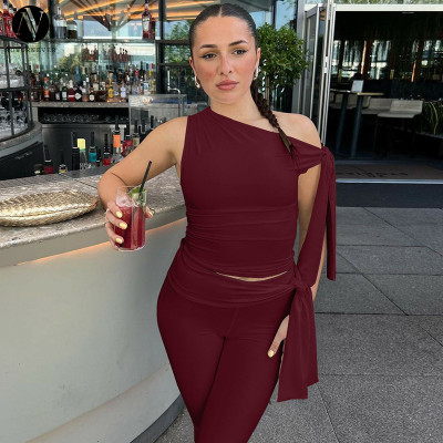 2025 Summer New Arrival: European & American Fashion Streetwear Asymmetrical Neck Sleeveless Top & Slim Lace Up Culottes Set - OEM/ODM Wholesale Item No.S4516570A for Sourcing Agents and Bulk Buyers