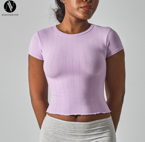 SK1334 Women's Cotton Drop Needle Pointelle Tee - Y2K Streetwear Short Sleeve Top | OEM, ODM, Wholesale Activewear & Fashion Clothing Manufacturer for Global Brands