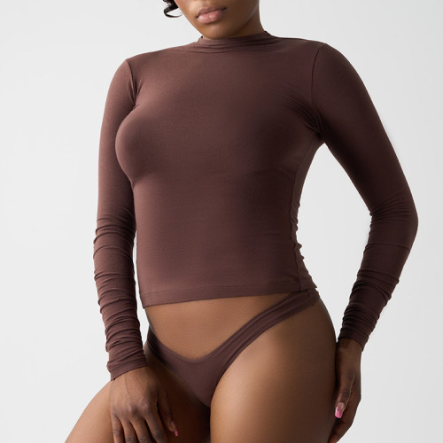 OEM & ODM Women's Half High Neck Long Sleeve Yoga Top - SK1261 Slim Fit Workout Shirt for Pilates, Wholesale Activewear & Fitness Apparel Manufacturing