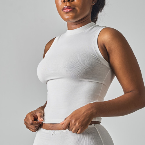 SK1314 Women's Sleeveless Polo Neck Crop Top - Casual Streetwear Tank Top for OEM & ODM Manufacturing | Wholesale Activewear Solutions & Sourcing Agents