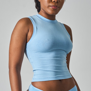 SK1314 Women's Sleeveless Polo Neck Crop Top - Casual Streetwear Tank Top for OEM & ODM Manufacturing | Wholesale Activewear Solutions & Sourcing Agents