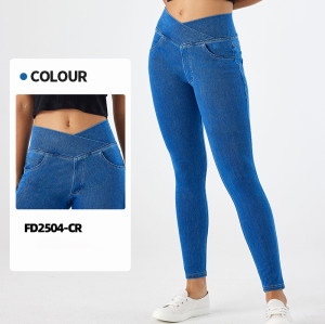 OEM & ODM Women's High Waist Cross Waist Yoga Jeans - FD2504-CR | High Stretch Butt Lifting Fitness Pants for Activewear, Wholesale Sourcing Agents