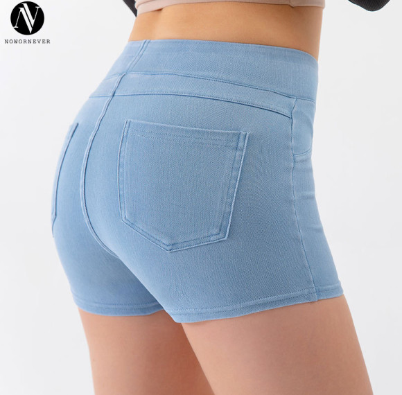 FSLS2148-S Women's High Waist Yoga Denim Shorts - OEM & ODM Available for Fitness, Workout, and Activewear | Butt Lifting Design | Perfect for Sourcing Agents & Wholesalers | 3 Inch Comfortable Style for Every Workout