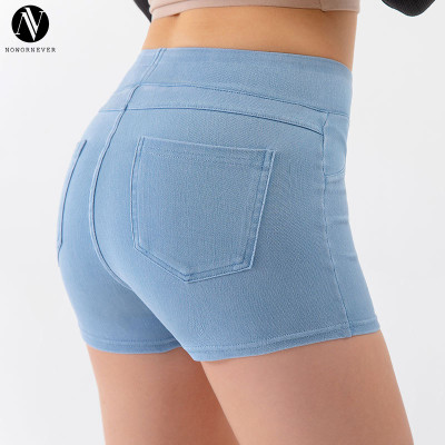 FSLS2148-S Women's High Waist Yoga Denim Shorts - OEM & ODM Available for Fitness, Workout, and Activewear | Butt Lifting Design | Perfect for Sourcing Agents & Wholesalers | 3 Inch Comfortable Style for Every Workout