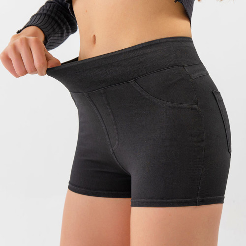 FSLS2148-S Women's High Waist Yoga Denim Shorts - OEM & ODM Available for Fitness, Workout, and Activewear | Butt Lifting Design | Perfect for Sourcing Agents & Wholesalers | 3 Inch Comfortable Style for Every Workout