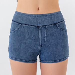 FSLS2148-S Women's High Waist Yoga Denim Shorts - OEM & ODM Available for Fitness, Workout, and Activewear | Butt Lifting Design | Perfect for Sourcing Agents & Wholesalers | 3 Inch Comfortable Style for Every Workout