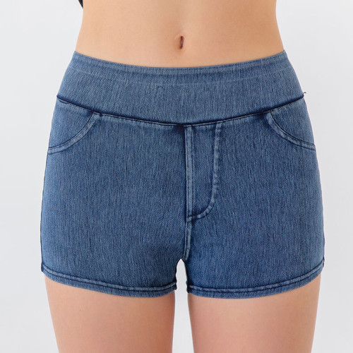 FSLS2148-S Women's High Waist Yoga Denim Shorts - OEM & ODM Available for Fitness, Workout, and Activewear | Butt Lifting Design | Perfect for Sourcing Agents & Wholesalers | 3 Inch Comfortable Style for Every Workout