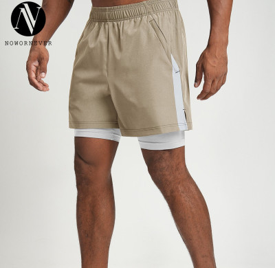 Cross-Border Men's Quick-Dry Breathable Color-Block Sports Shorts with Liner for Hiking Commuting | OEM & ODM Services Available1205-2