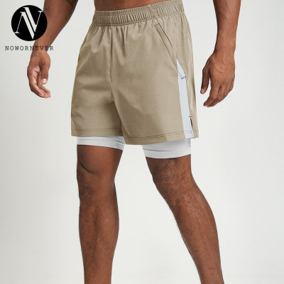 Cross-Border Men's Quick-Dry Breathable Color-Block Sports Shorts with Liner for Hiking Commuting | OEM & ODM Services Available