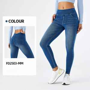 FD2503-MM Women's High Waist Whisker Yoga Jeans - Stretch Skinny & Straight Leg Fitness Pants with Pockets | OEM & ODM Available for Wholesale & Sourcing Agents