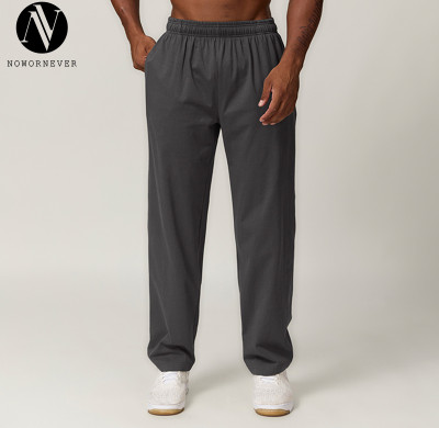 Cross-Border 100% Cotton Straight-leg Men's Sports Casual Trousers Autumn/Winter Home Commuting Outdoor Hiking Solid Color Sweatpants 1040