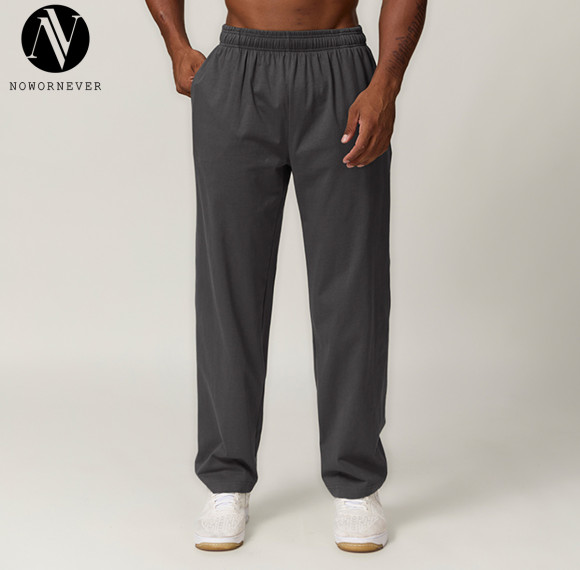 Cross-Border 100% Cotton Straight-leg Men's Sports Casual Trousers Autumn/Winter Home Commuting Outdoor Hiking Solid Color Sweatpants 1040