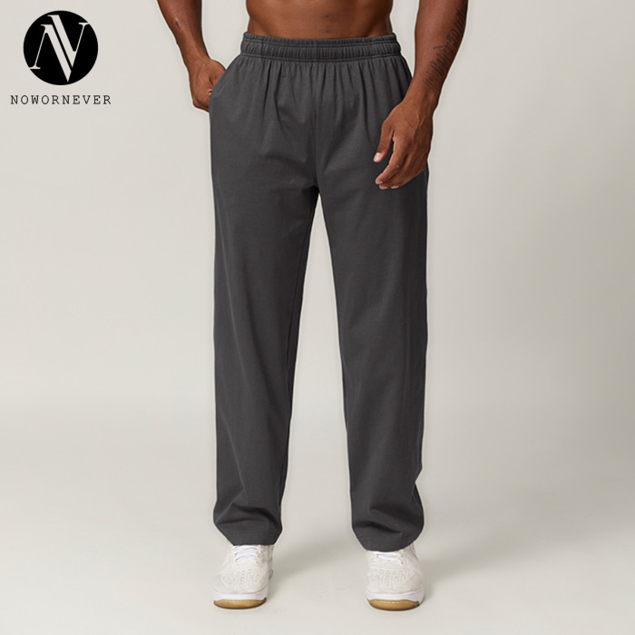 Cross-Border 100% Cotton Straight-leg Men's Sports Casual Trousers Autumn/Winter Home Commuting Outdoor Hiking Solid Color Sweatpants 1040
