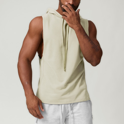 Custom OEM & ODM Men's Casual Hooded Solid Color Vest - European & American Sports Leisure Fitness Sleeveless Hoodie 1014 Available for Wholesale & Sourcing Agents