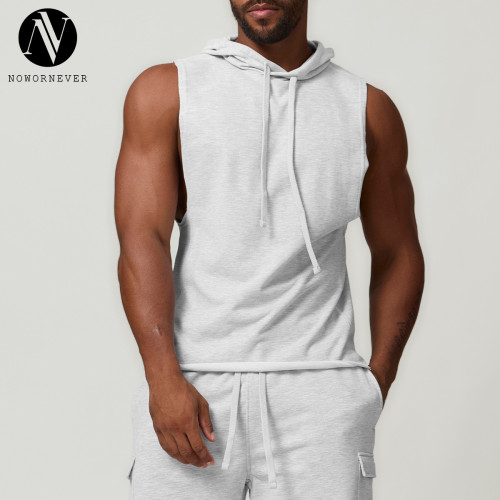 Custom OEM & ODM Men's Casual Hooded Solid Color Vest - European & American Sports Leisure Fitness Sleeveless Hoodie 1014 Available for Wholesale & Sourcing Agents
