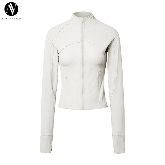 DAW006 Ribbed High-Stretch Yoga Jacket - Slim Fit Zip-Up Cropped Athletic Top | OEM, ODM, Wholesale Activewear for Brands | Perfect for Gym & Fitness Enthusiasts