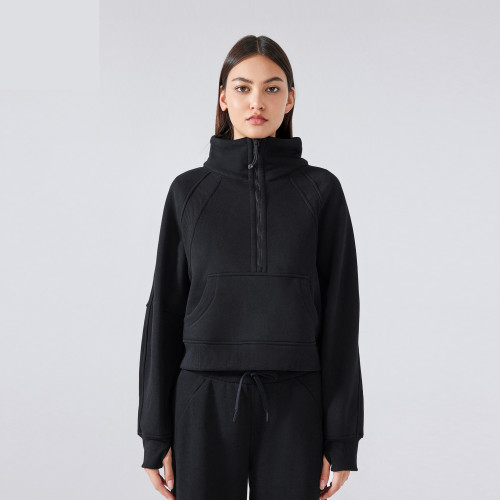DAW150 Women's Half-Zip High-Neck Fleece Pullover Thermal Sports Sweatshirt - OEM & ODM Activewear Manufacturer Specializing in Wholesale, Sourcing Agents for Customized Sportswear & Gym Fitness Wear.
