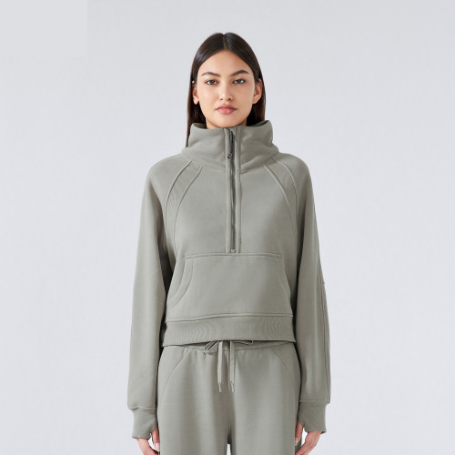 DAW150 Women's Half-Zip High-Neck Fleece Pullover Thermal Sports Sweatshirt - OEM & ODM Activewear Manufacturer Specializing in Wholesale, Sourcing Agents for Customized Sportswear & Gym Fitness Wear.
