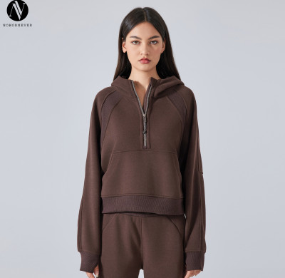 DAW139 Women's Fleece Lined Half-Zip Hoodie - Loose Fit Activewear Top for Yoga & Fitness | OEM, ODM, Wholesale, Sourcing Agents