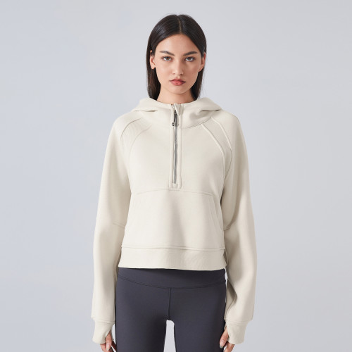 DAW139 Women's Fleece Lined Half-Zip Hoodie - Loose Fit Activewear Top for Yoga & Fitness | OEM, ODM, Wholesale, Sourcing Agents