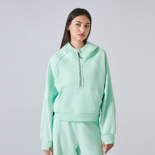 DAW139 Women's Fleece Lined Half-Zip Hoodie - Loose Fit Activewear Top for Yoga & Fitness | OEM, ODM, Wholesale, Sourcing Agents