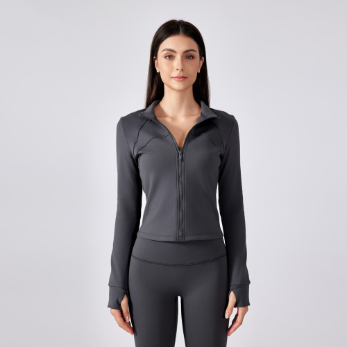 DAW195 Women's Fleece Lined Zip-Up Yoga Jacket - Slim Fit Athletic Running Top | OEM & ODM Manufacturer for Activewear, Wholesale Sourcing Agents