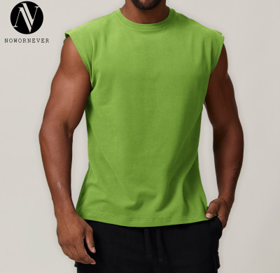 Cross-Border European & American Men's Cotton Sports Casual Sleeveless T-Shirt Solid Color Running Fitness Basketball Tennis Top 1027