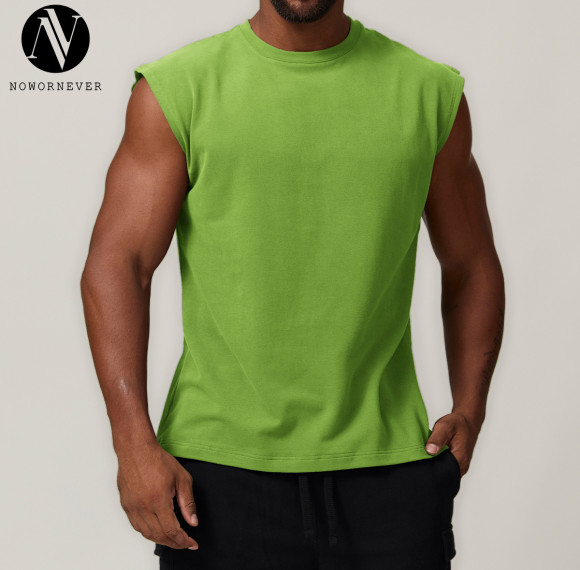 Cross-Border European & American Men's Cotton Sports Casual Sleeveless T-Shirt Solid Color Running Fitness Basketball Tennis Top 1027