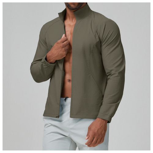 Wholesale & OEM Men's Solid Color Sports Casual Stand Collar Jacket - Zippered Windproof Hoodie Designed for Outdoor Fitness & Running - ODM Solutions Available - Model 1140