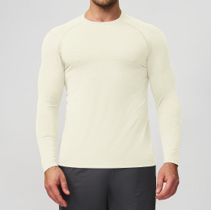 Premium Quality Men's Seamless Long Sleeve T-Shirt for Sports & Fitness - Quick-Dry Breathable, Two-Tone Base Layer 7752 - Ideal for OEM, ODM, and Wholesale Clients