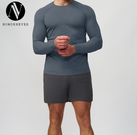 Premium Quality Men's Seamless Long Sleeve T-Shirt for Sports & Fitness - Quick-Dry Breathable, Two-Tone Base Layer 7752 - Ideal for OEM, ODM, and Wholesale Clients