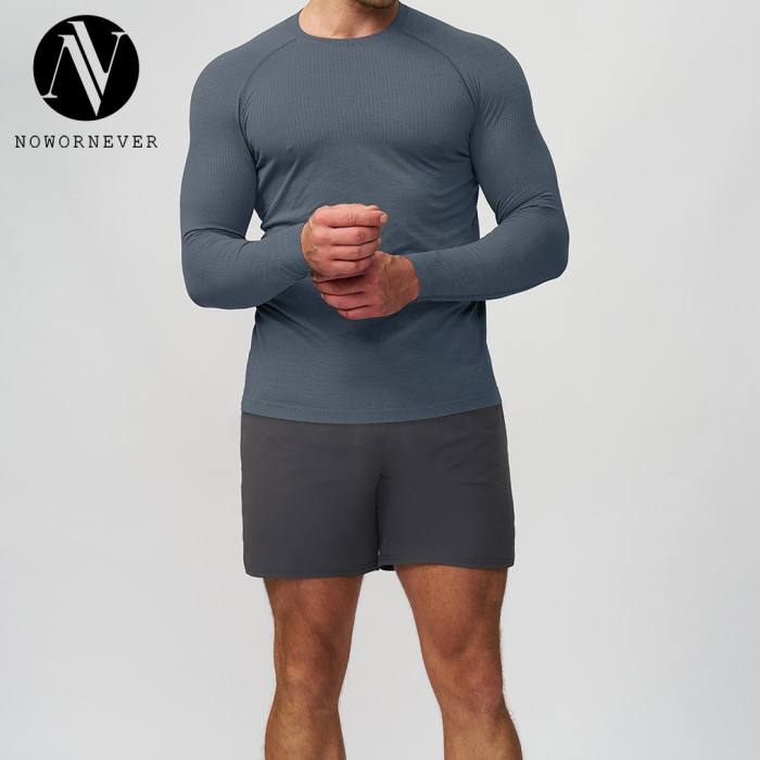 Premium Quality Men's Seamless Long Sleeve T-Shirt for Sports & Fitness - Quick-Dry Breathable, Two-Tone Base Layer 7752 - Ideal for OEM, ODM, and Wholesale Clients