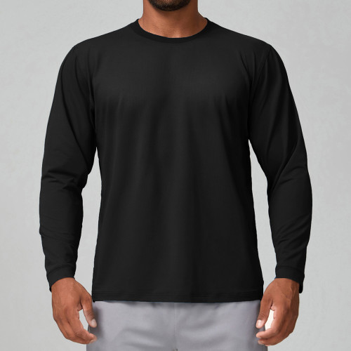 Men's Quick-Dry Round Neck Long Sleeve T-Shirt | Breathable & Skin-Friendly Fabric for Yoga and Fitness | Bulk Orders & OEM/ODM Services | Ideal for Activewear Sourcing1128