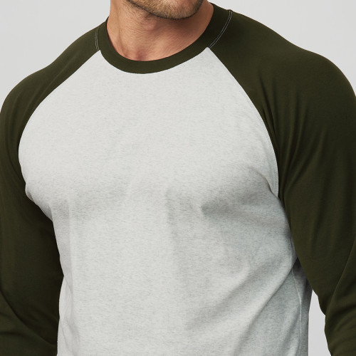 Men's Color-Block Sports Casual Fitness T-Shirt - Skin-Friendly, Breathable 3/4 Sleeve Long Round Neck Top for Workout and Commuting | OEM, ODM, Private Label